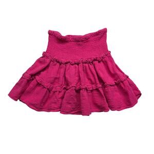Soho Pink Moon Bay Smocked Ruffle Tiered Mini Skirt Small Hot Pink